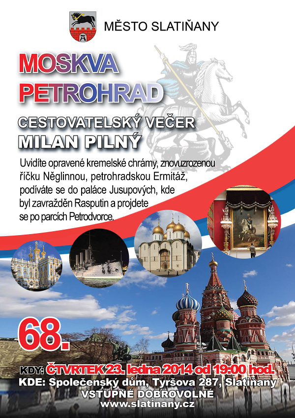 68. cestovatelský večer tentokrát z Moskvy a Petrohradu, plakát akce 68. cestovatelský večer tentokrát z Moskvy a Petrohradu, plakát akce
