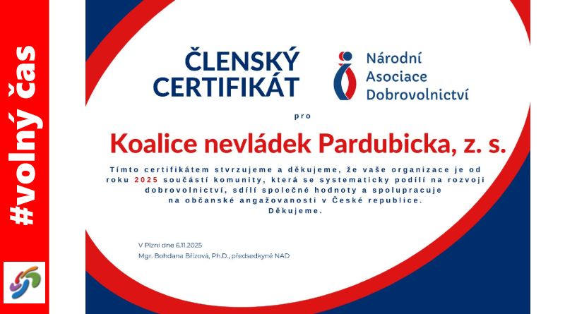 Koalice nevládek Pardubicka (KONEP) se stala členem Národní asociace dobrovolnictví
