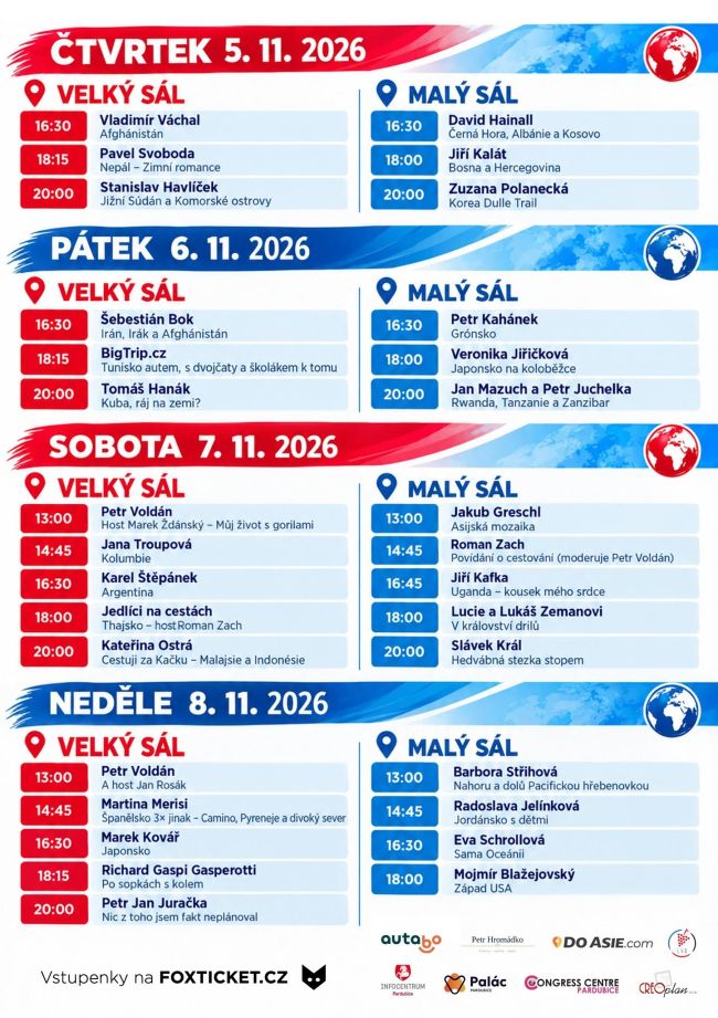 Cestovatelský festival Pardubice 2026 program
